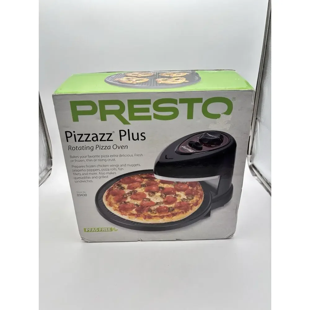 New Presto Pizza Pizzazz Plus 03430 Rotating Pizza Oven Black Countertop Cook